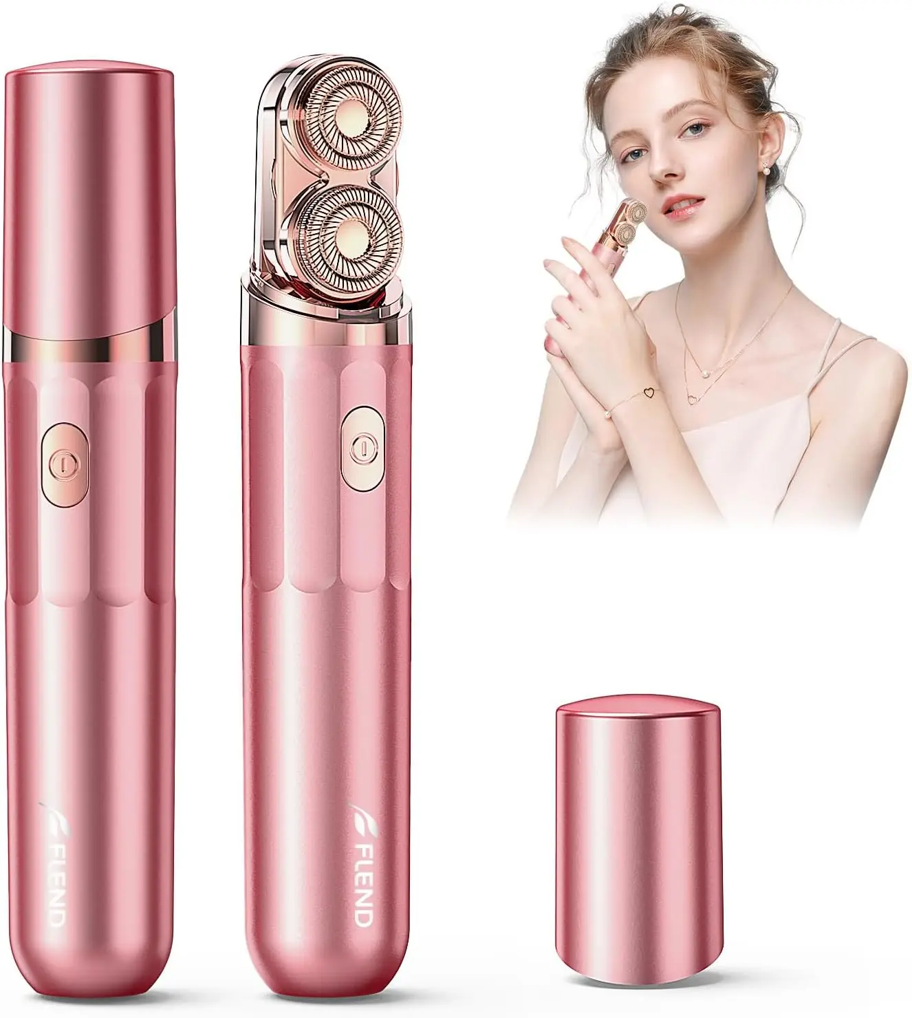 

Dual-Head Electric Facial Hair Remover for Women, Pink with 2 Replacement Heads