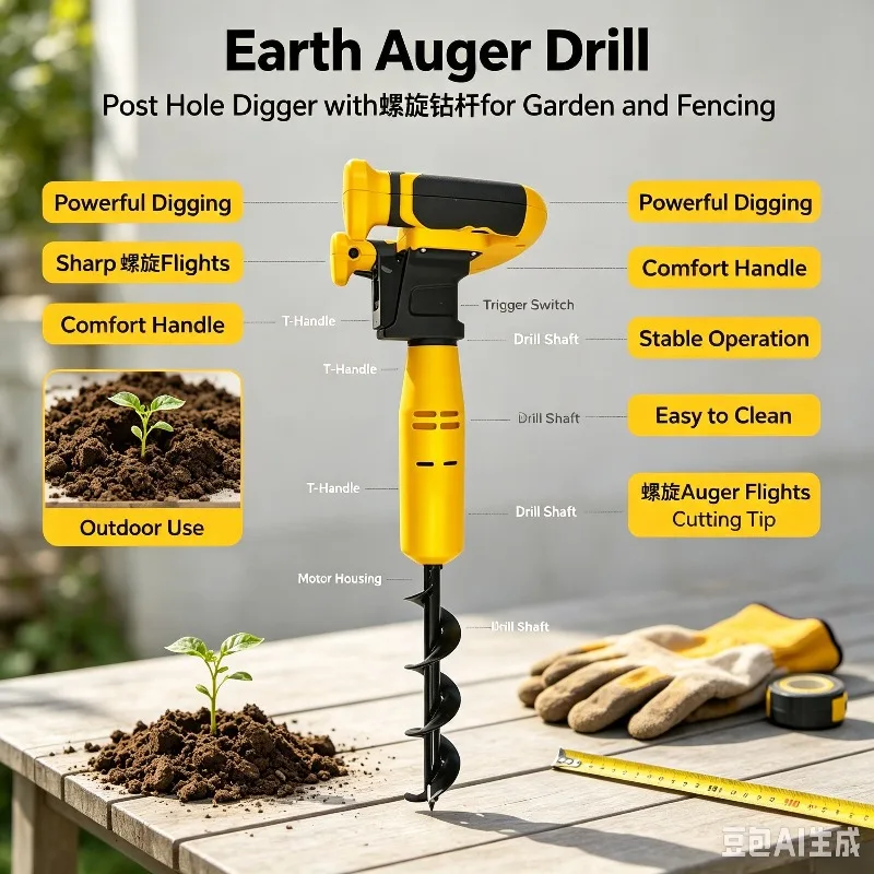 Cordless Electric Earth Auger Rechargeable Hole Digger For Orchard Tree Planting Vegetable Seedling Farm Garden Digging Working