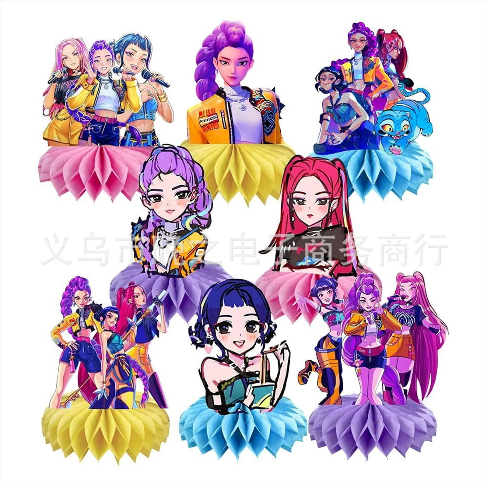 KPOP Comic Demon Hunter Girl Group Theme Ornamento a nido d'ape Decorazione da tavolo per feste di compleanno per cacciatori di demoni