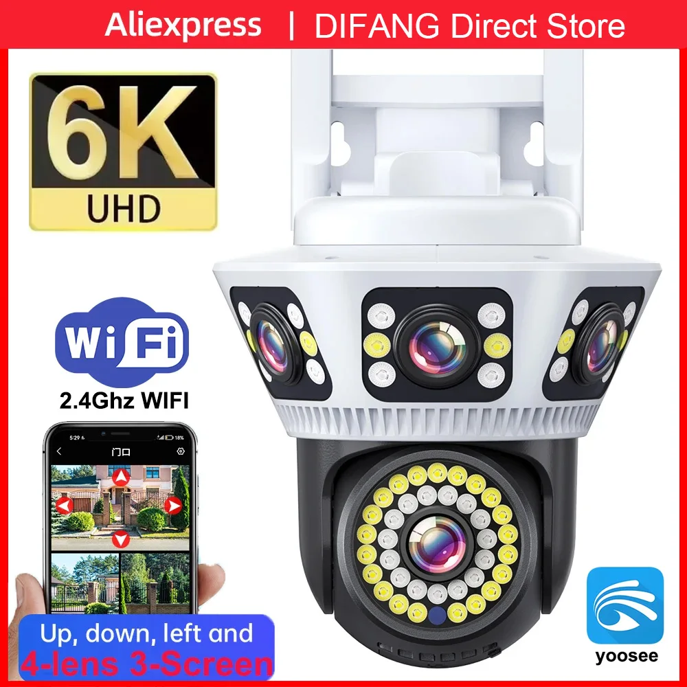 DIFANG 6K Outdoor WiFi Camera Surveillance 12MP Four-lens Three-screen Human Body Detection Bidirectional Voice 4K Camera CCTV