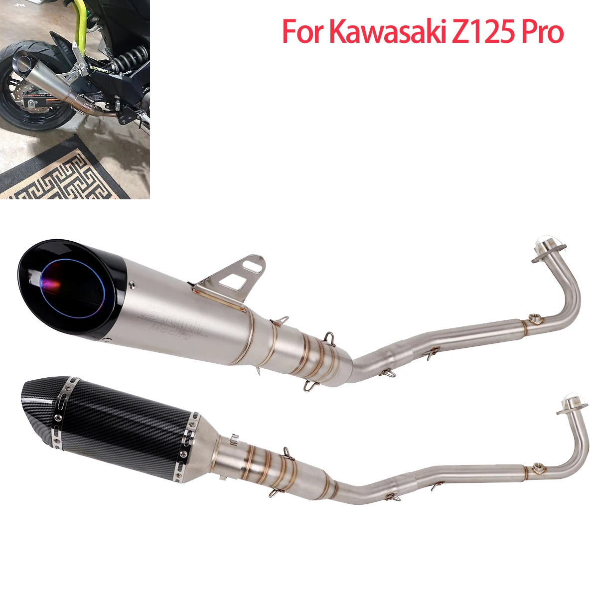 

Z125 Full Exhaust System Pipe Escape For Kawasaki Z125 PRO 2013-2024 Slip On Muffler Link Front Pipe Z125 Exhaust