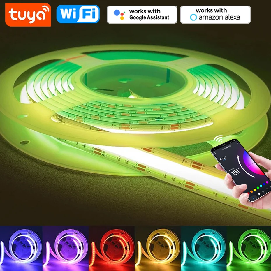 1-5M 840LEDs/m COB RGB Light Led Strip 24V Tuya WiFi/Bluetooth/Infrared Control RGB Tape Led Ribbon For Home Decoration Lighting