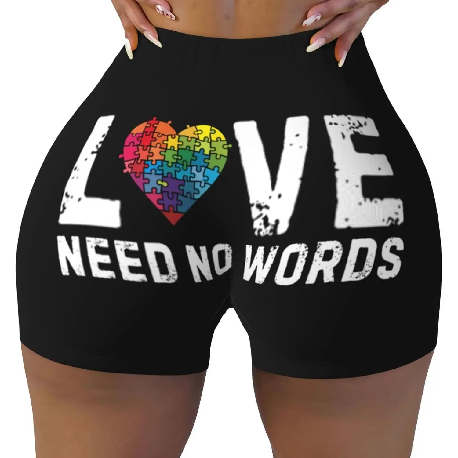 愛は言葉を必要としない ハイウエスト ワークアウト ショーツ 女性用 アスレチック ジム ランニング ピラティス ヨガ スポーツ ショートパンツ