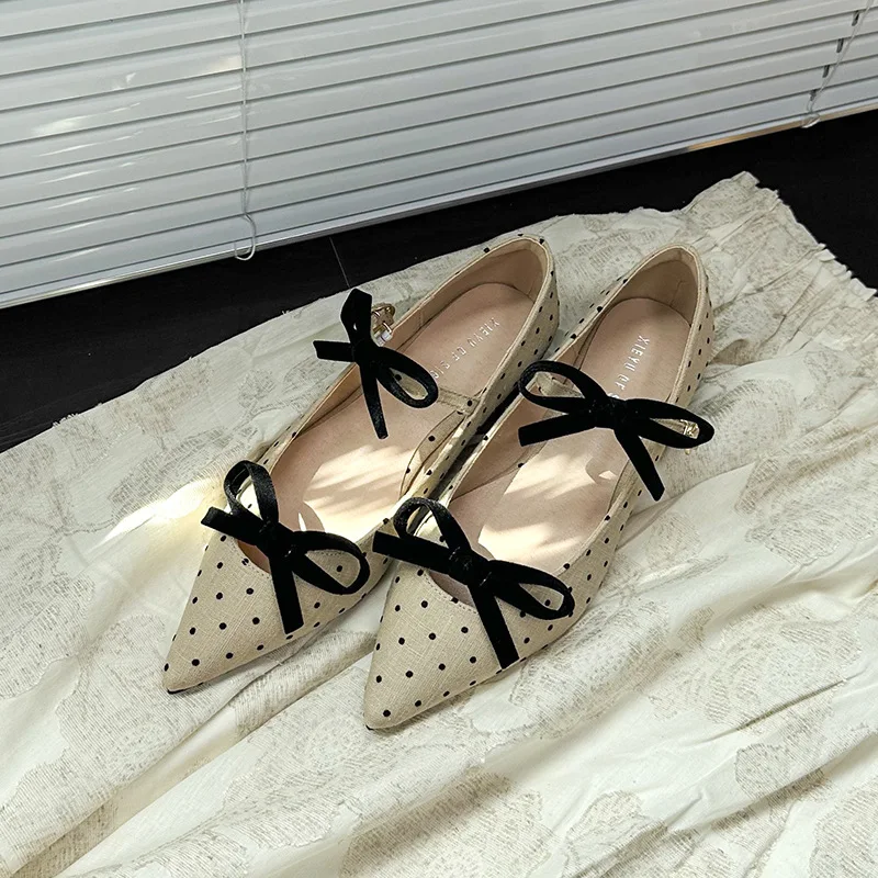 

Новая женская обувь в стиле ретро, ​​элегантные французские туфли на низком каблуке для женщин, повседневная обувь с изысканным бантом и заостренным носком, дизайнерская обувь Zapatos Mujer
