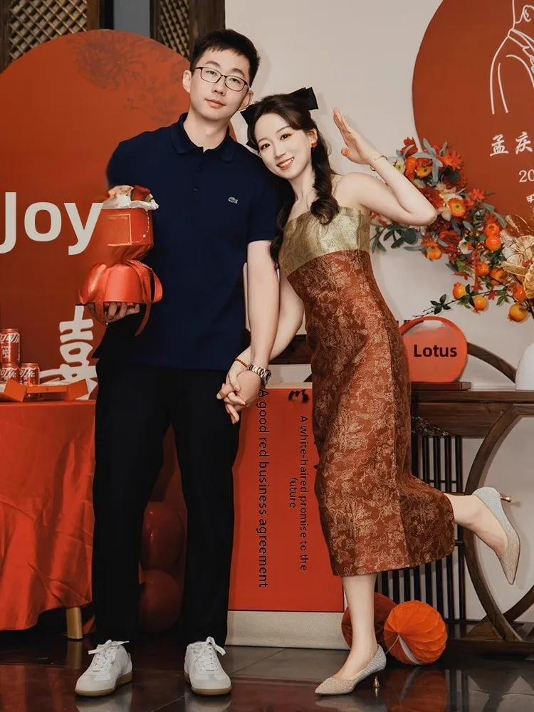 

Ele Red Wedding Dr with Strap for Bridal Tea Ceremony New Chinese Sle Cus-Made Long Evening Gown for Women