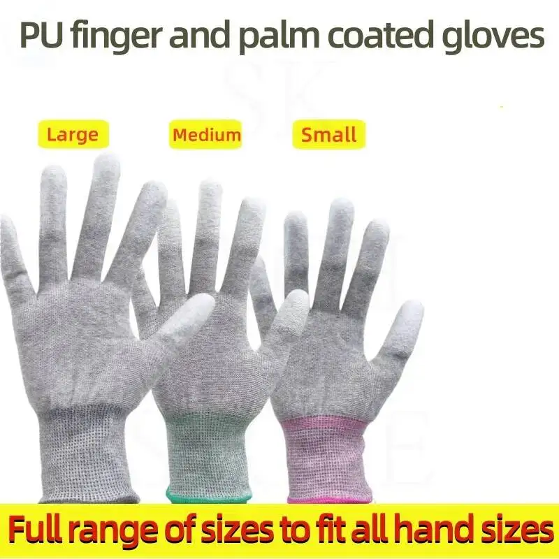 1 Pair ESD Safety Gloves PU Coated Fingertips Tear-Resistant Stretch Mesh for Unrestricted Movement Semiconductor Dust-Free Work