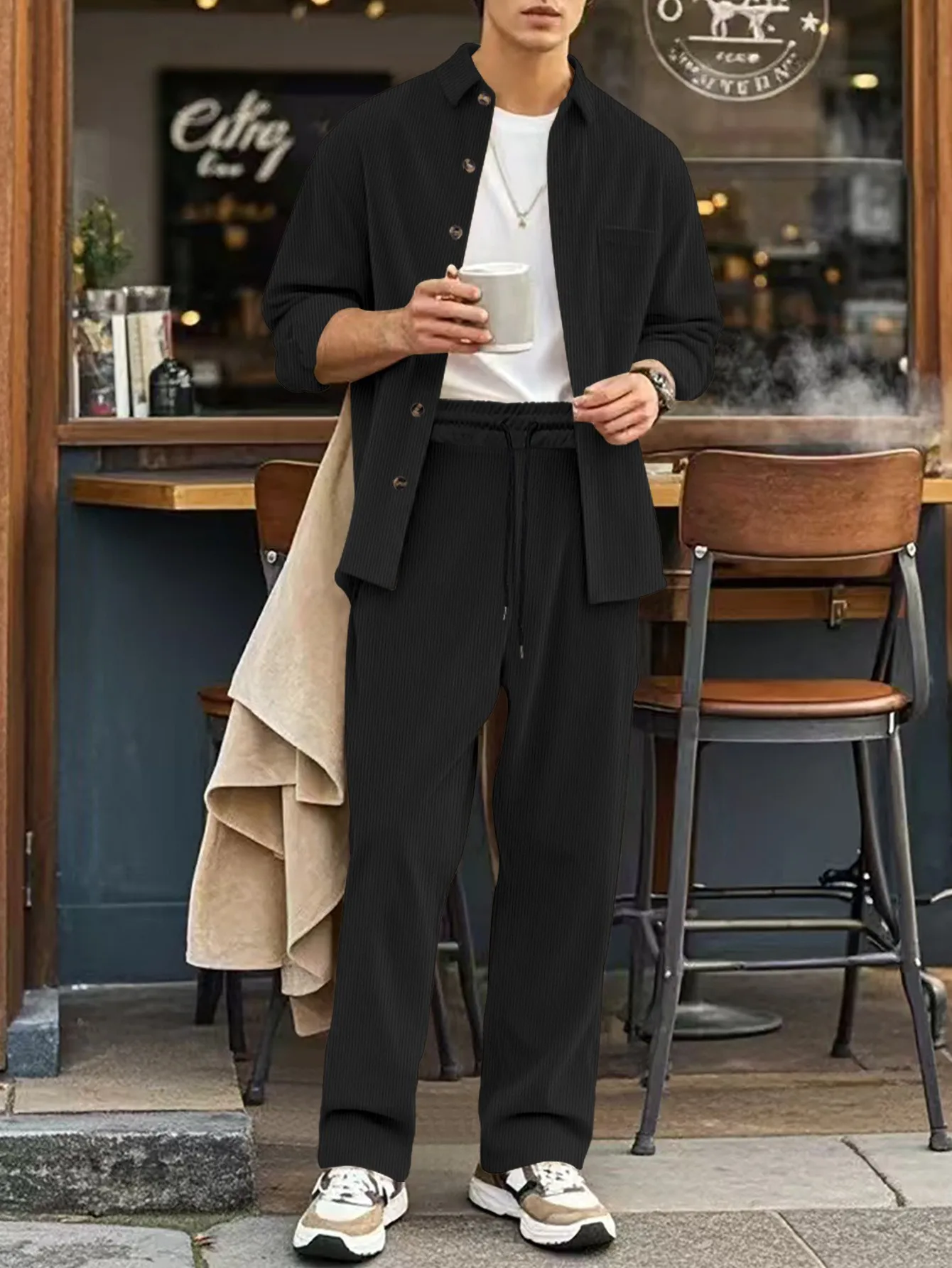 2026 Herbst Herren Cord Zweiteiler Set: Reihenverschluss-Cardigan & Langarmhemd – Lässiges, vielseitiges Streetwear-Mode-Outfit – Detail 3