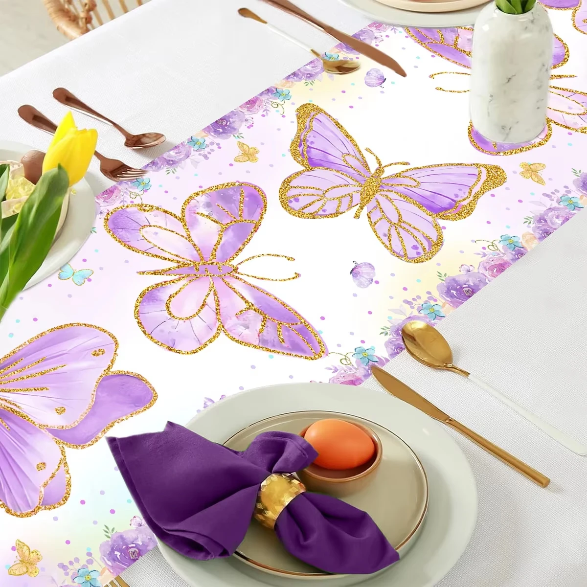 قطعة واحدة من مفرش المائدة المطبوع على شكل فراشة وزهور لتزيين الطاولة وحفلات النزهات والعطلات #5