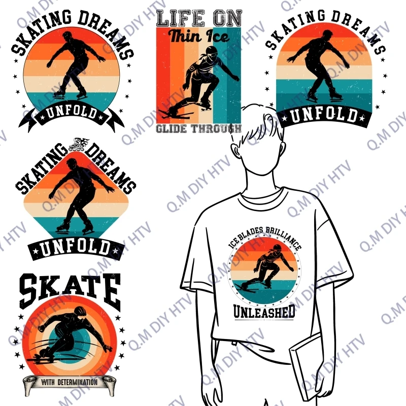 Cartoon sports print with skating pattern, heat transfer sticker, DIY clothing & bags easy to use for pressing & applying decals