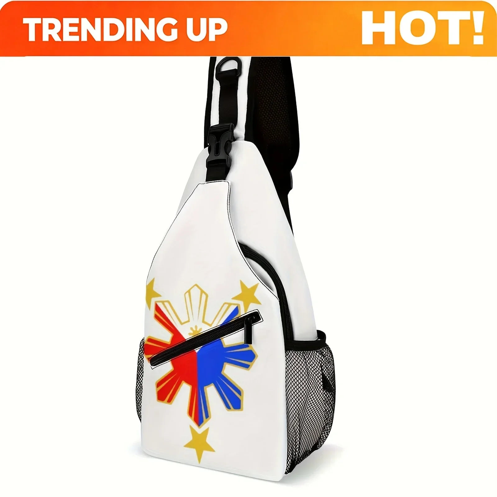 Custom Philippine Pride Star Flag Men's Large Crossbody Chest Bag - Sporty Durable Design With Safety Zipper, Adjustable Strap