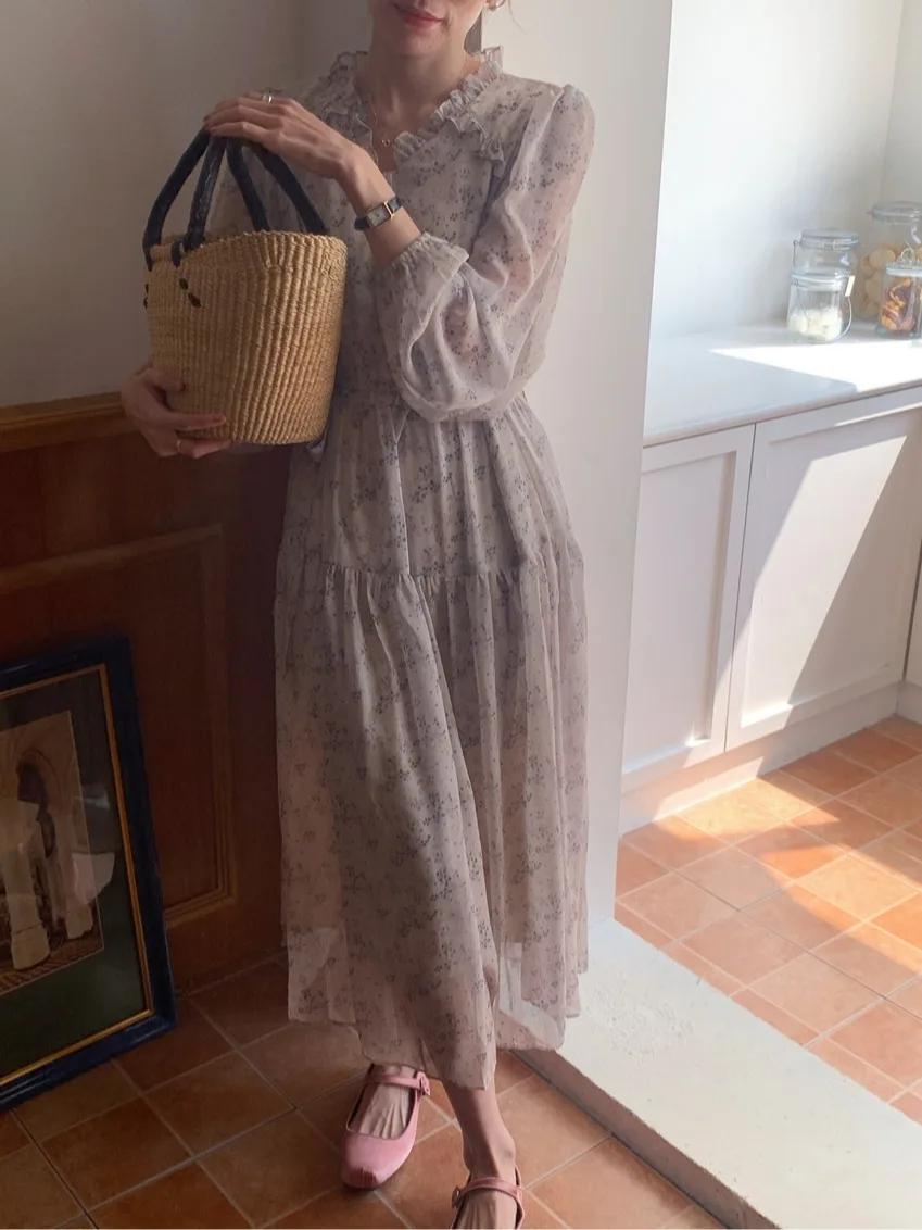 Ele V-Ne bloemen stropdas taille chiffon Dr lange dames Faion lente nieuwe Sle Chic taille cinching jurk met riem