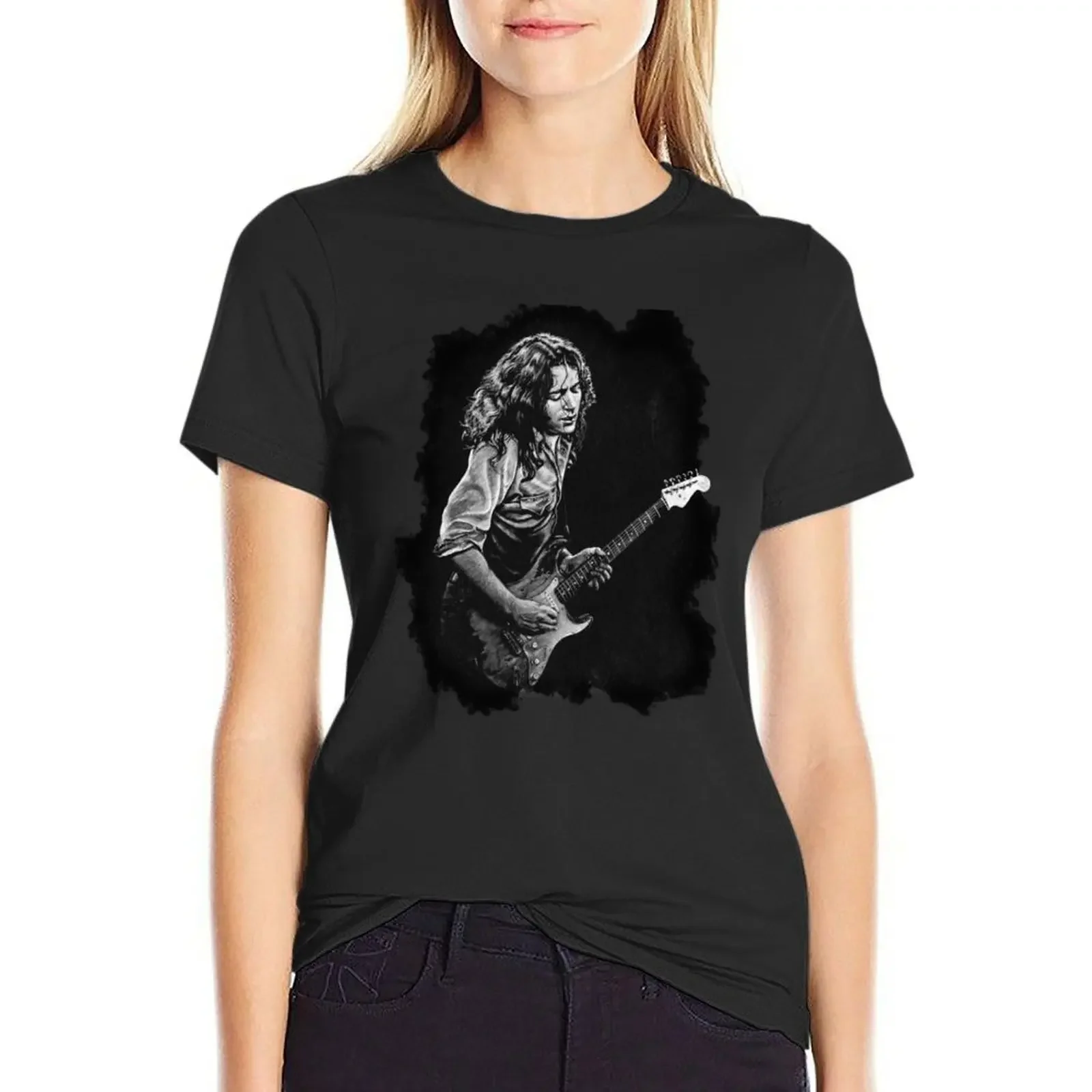 

Rory Gallagher drawing T-Shirt tees animal prinfor tops Aesthetic clothing t-shirts for Women cotton