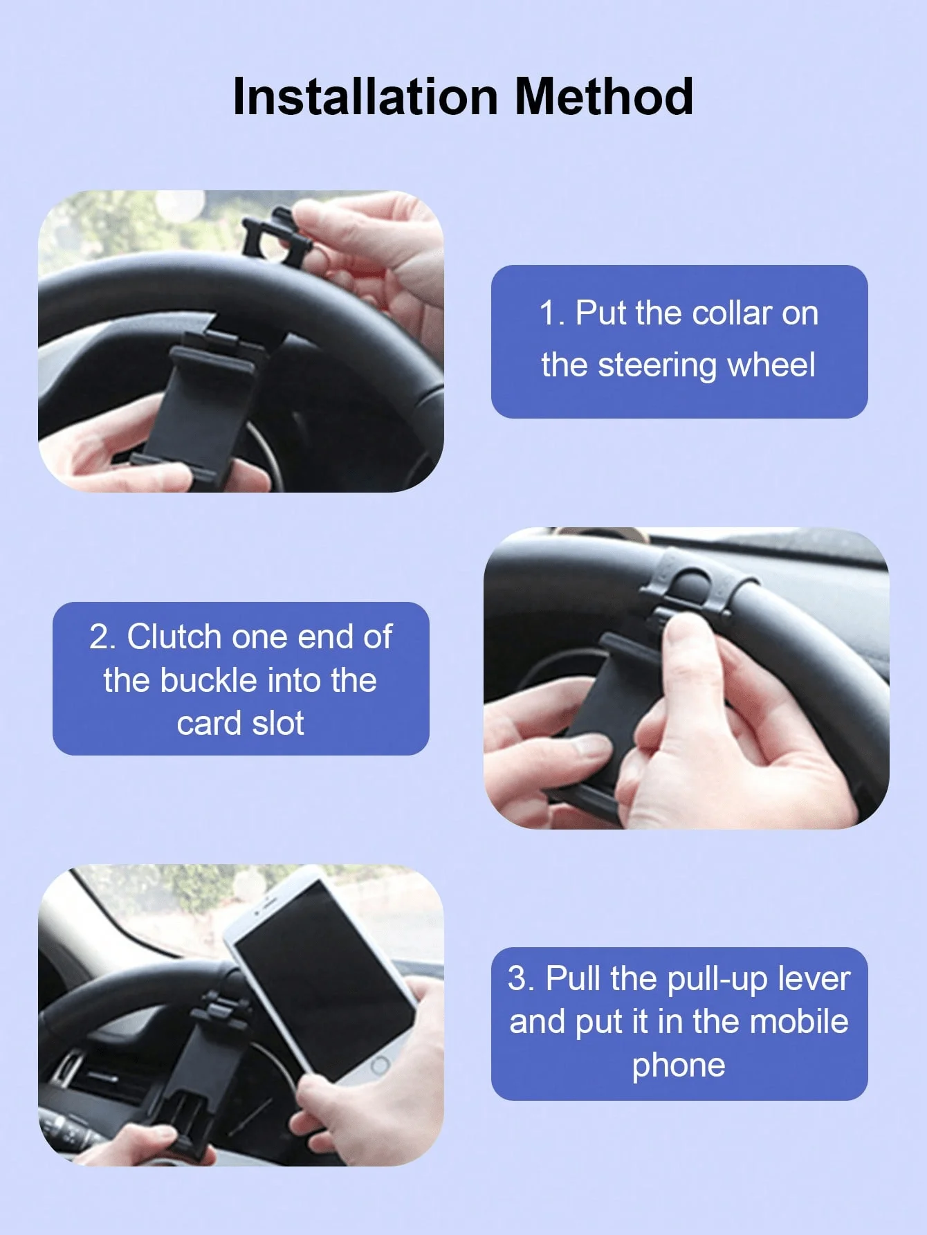 Dudukan Telepon Mobil Universal – Dudukan Setir yang Dapat Disesuaikan dengan Klip Elastis & Lengan Fleksibel yang Dapat Ditarik Cocok untuk Semua Ukuran Telepon –