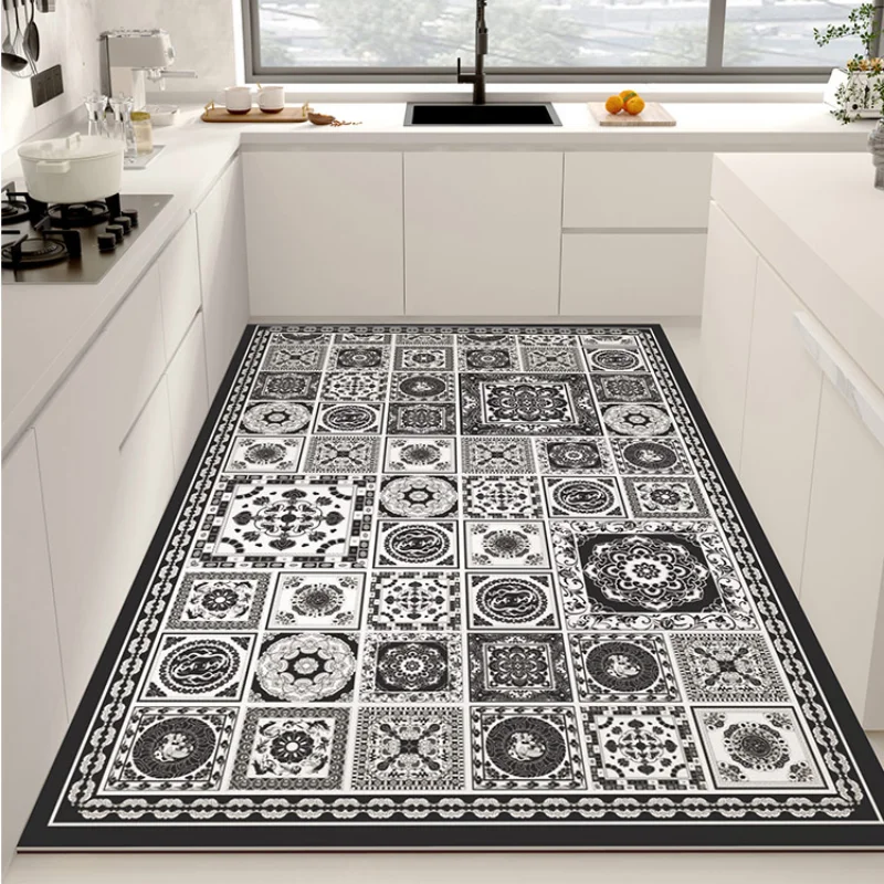 Vintage Kitchen Floor Mat Anti-fouling Oil-proof Waterproof Home Decoration PVC Carpet Easy Clean Balcony Rug ковер Tapis 러그