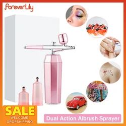 Dual Action Air Compressor Kit 0.3mm Nail Art Airbrush Gun Makeup Oxygen Injector DIY Painting Tattoo Cake Model Nano Sprayer