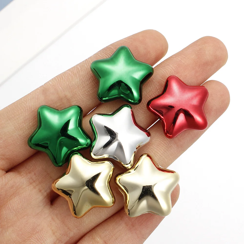 10 Stück 20mm Weihnachtsstern-Acrylperlen, glänzend, UV-elektroplattiert, metallisches Pentagramm, lose Perlen für Feiertags-DIY-Schmuckherstellung – Detail 4