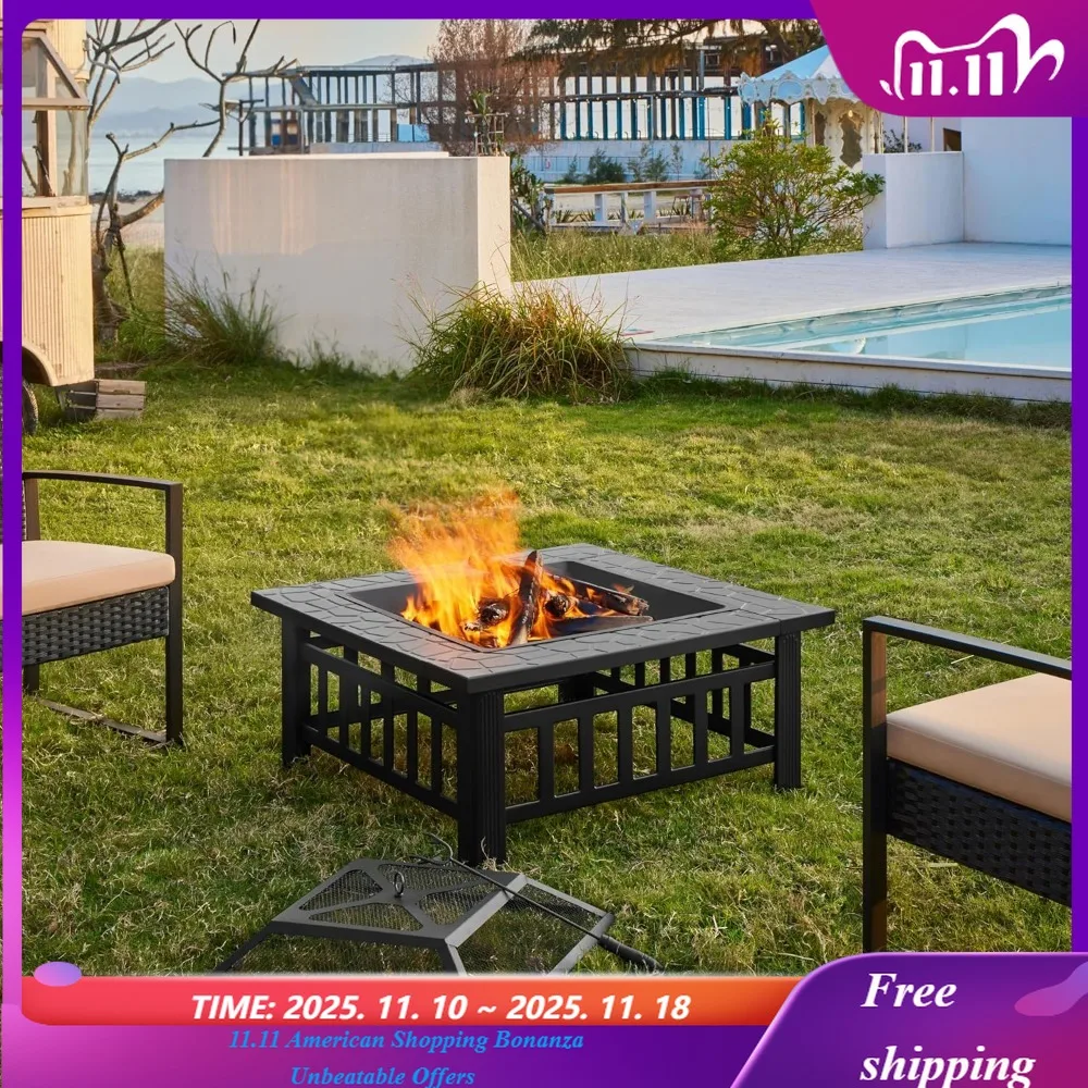 

Многофункциональный стол для костра, 32 дюйма, квадратный металлический камин, печь для заднего двора, патио, сада, камин для кемпинга