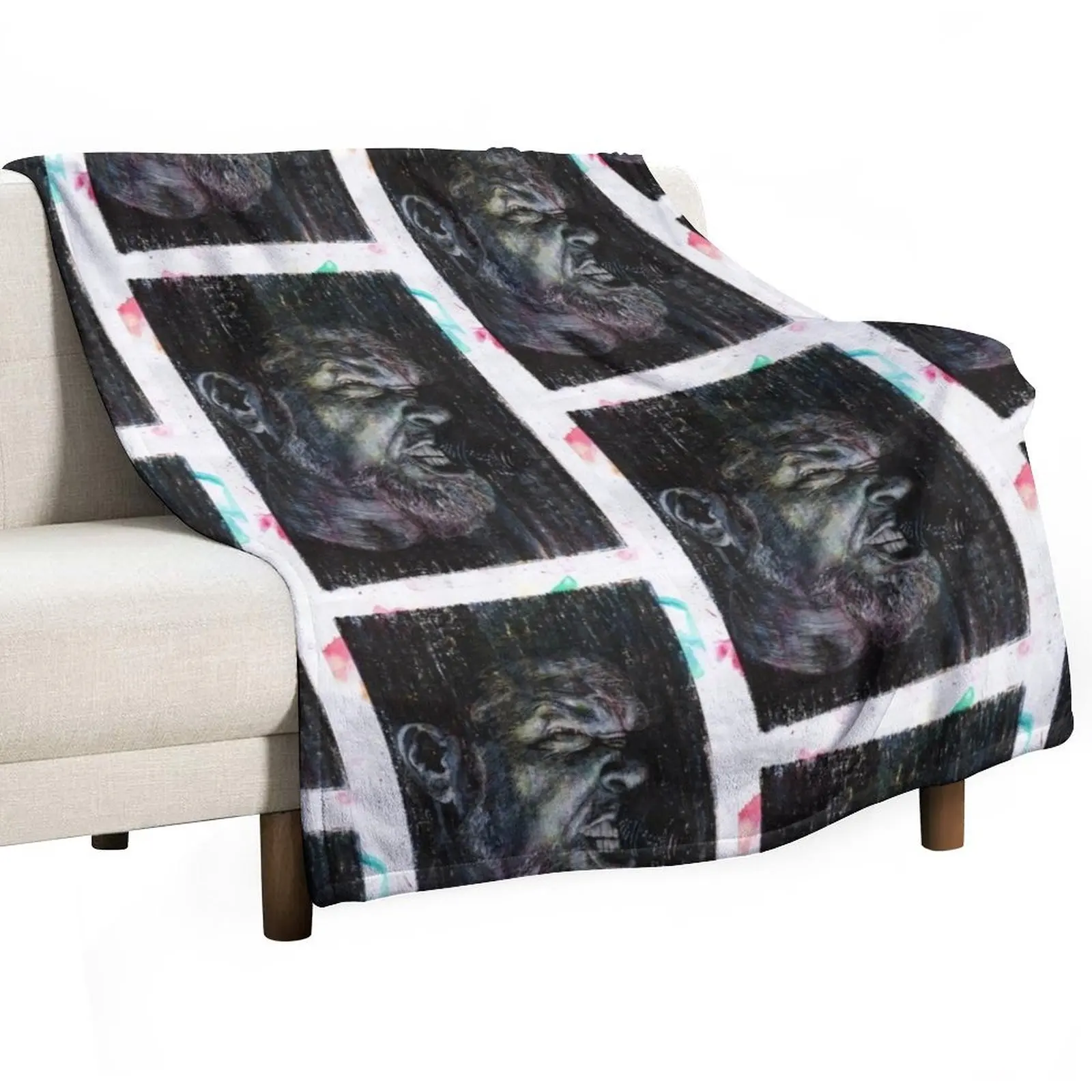 James Hetfield - Hand Drawn Oil and Ink Portrait Throw Blanket Picnic for winter Plaid Blankets