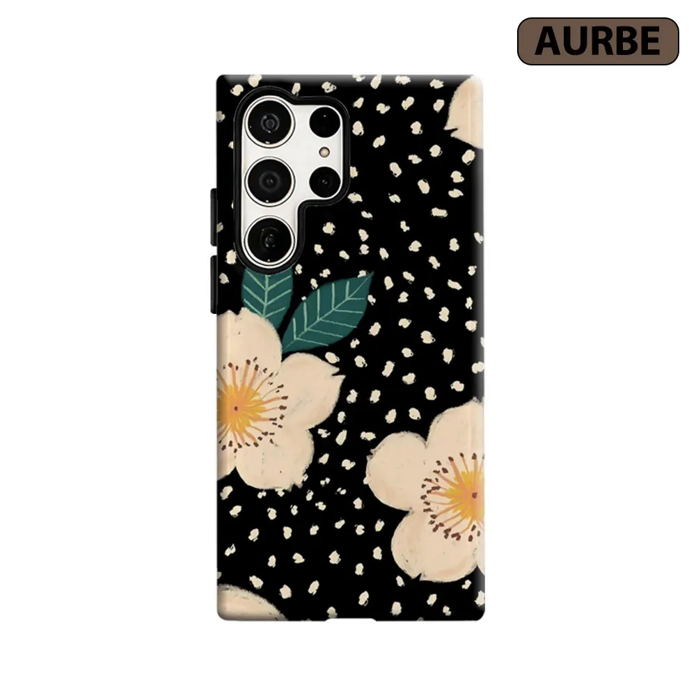 Aurbe Phone Case For Samsung Galaxy S26 S25 S24 S23 Ultra Plus HD Hard Elegant Floral Dots Double Layer Film Cover