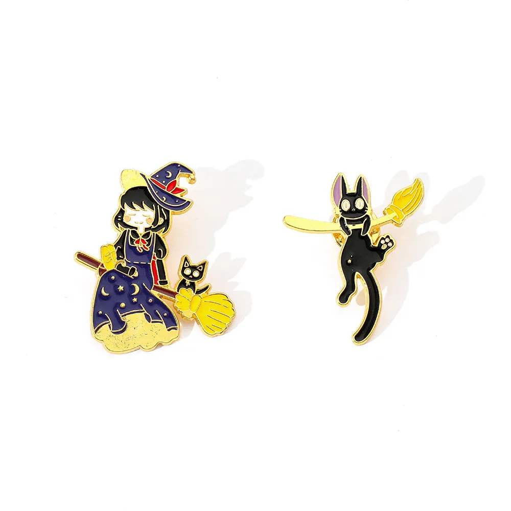 

Anime Witch Enamel Pin Punk Black Cat Brooch Magic Hat Broomstick Badge Book Lapel Animal Goth Jewelry Gift Wholesale