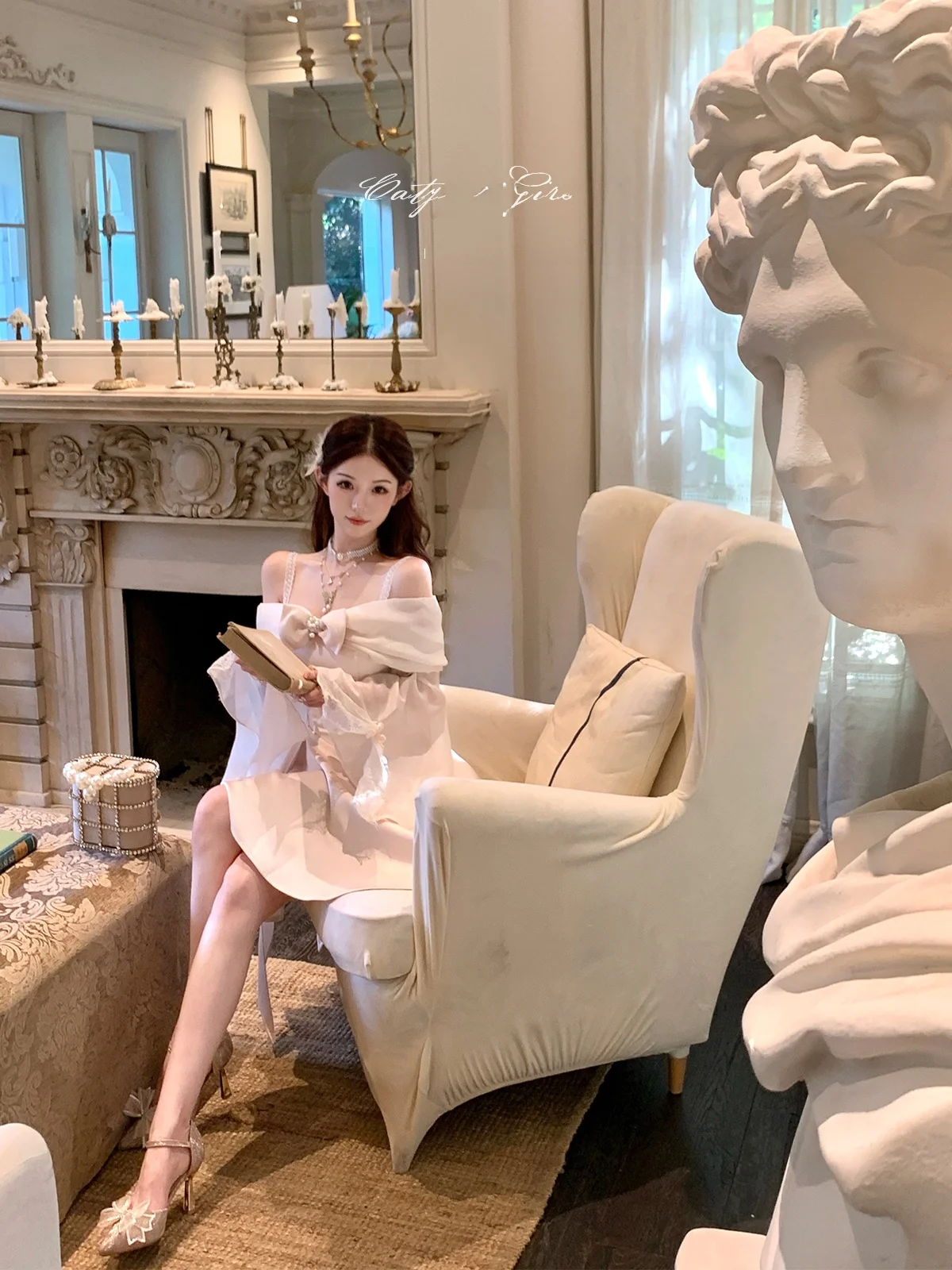 

years Knot oulder Detachable Sve Waist Cinched Dr Pure Desire Sle Fairy Skirt Long Sve Spring Summe...