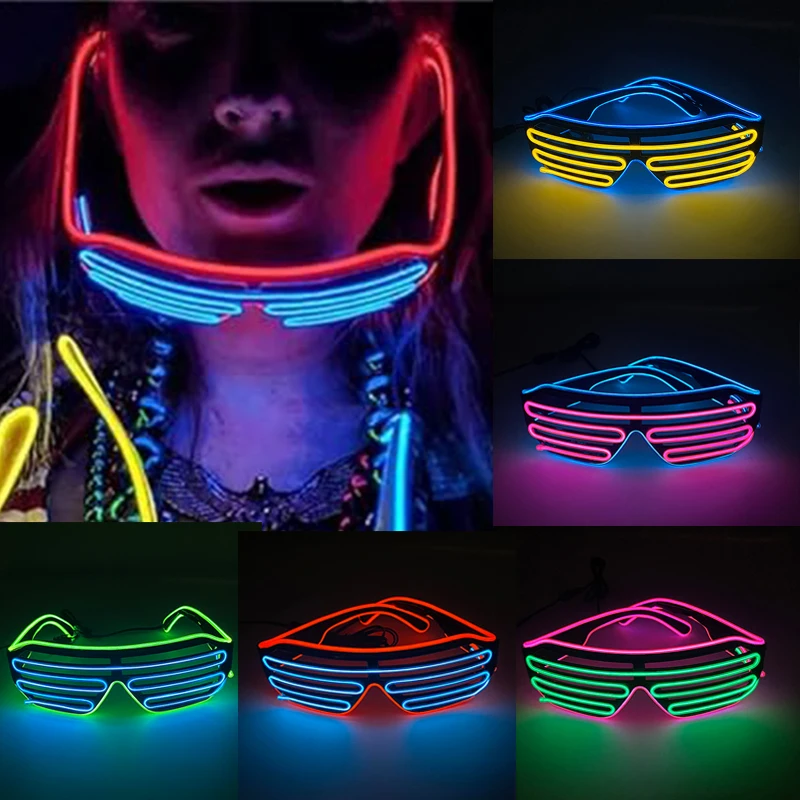 Light Up Flashing Shutter Neon Rave Glasses Led Glasses Flashing Sunglasses Glow in The Dark For EDM music show DJ Costumes