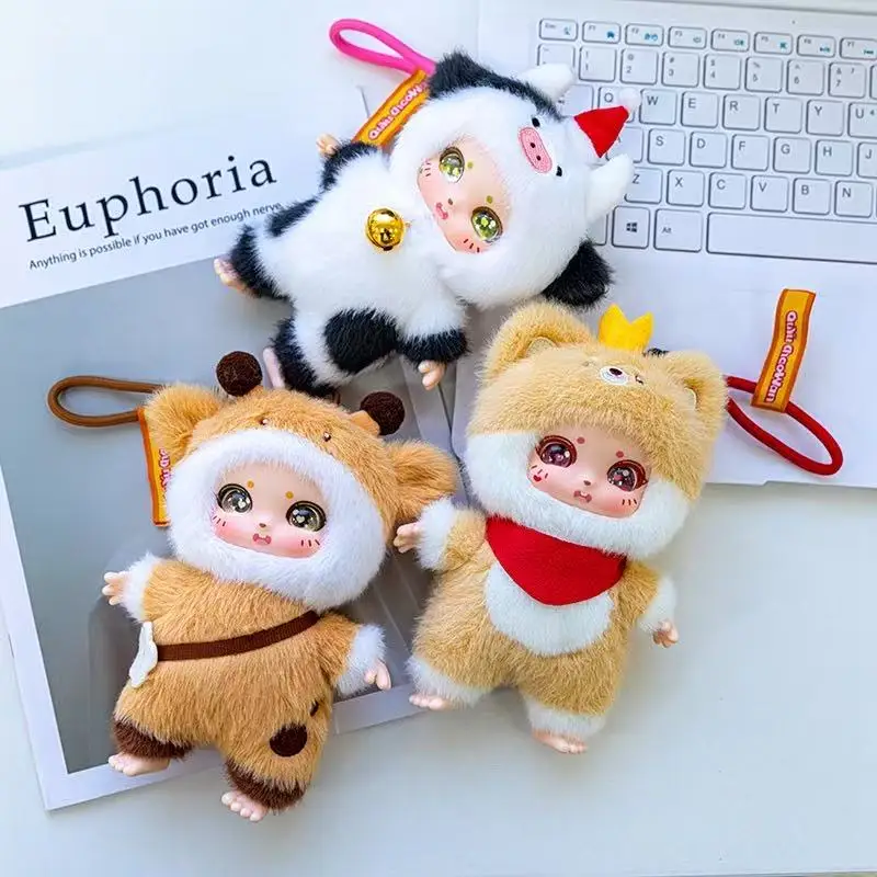 15cm Simulation New Deer, Kitten, Cow Backpack Pendant Doll Stuffed Plush Toy Cartoon Anime Cute Gift for Friends Fun Doll