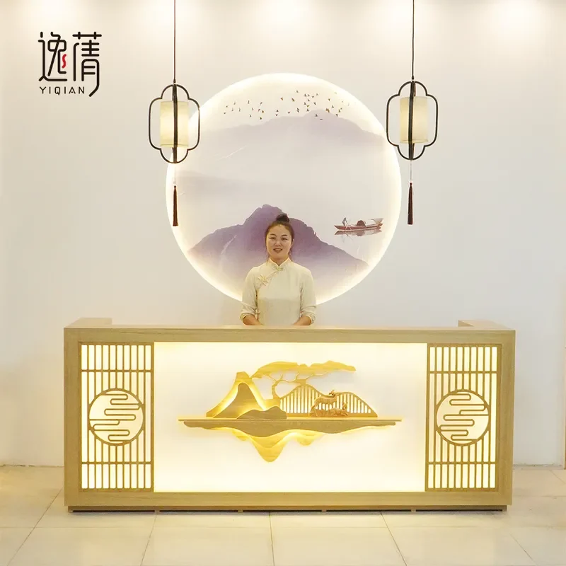 New Chinese Retro Style Front Desk Counter for Bar Restaurant Hotel Teahouse Health Center Clothing Store Checkout Reception