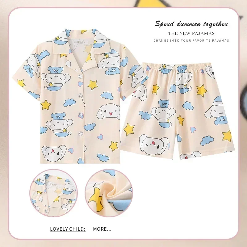 Sanrio Cinnamoroll Kuromi Pochacco pigiama per bambini Set Kawaii Anime Hello Kitty Sleepwear manica corta Cute Boy Girl Gifts