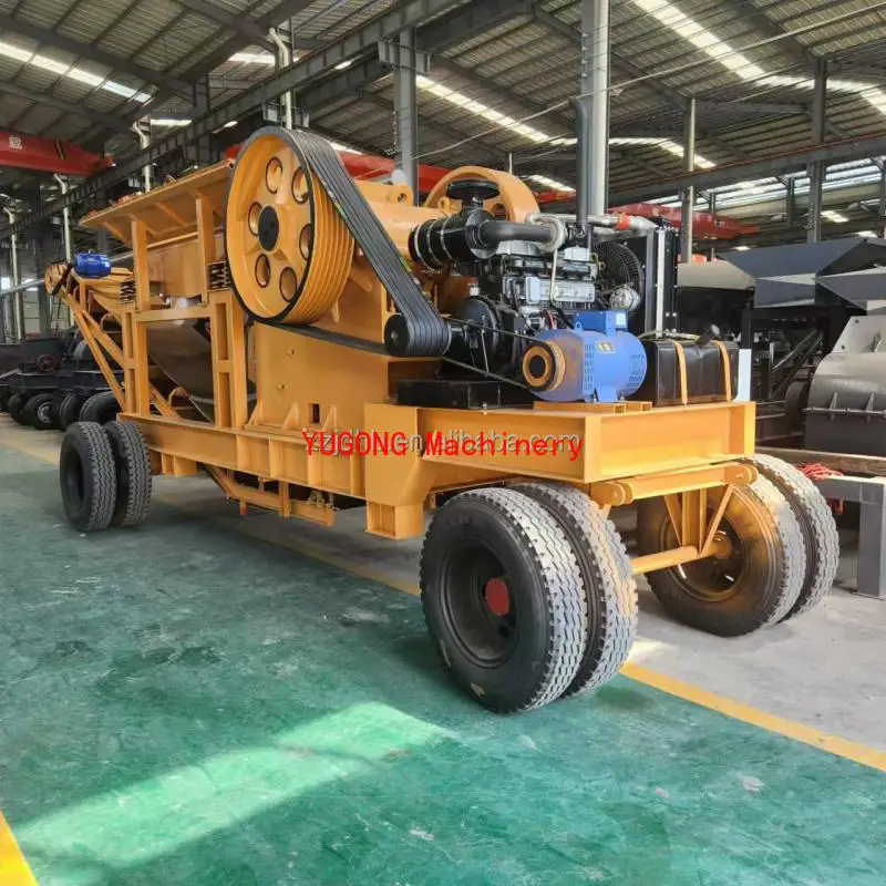 Mobile Diesel Jaw Crusher With Belt Conveyor And Vibrating Screen Essential Equipment For Gold Mine And River Stone Crushing