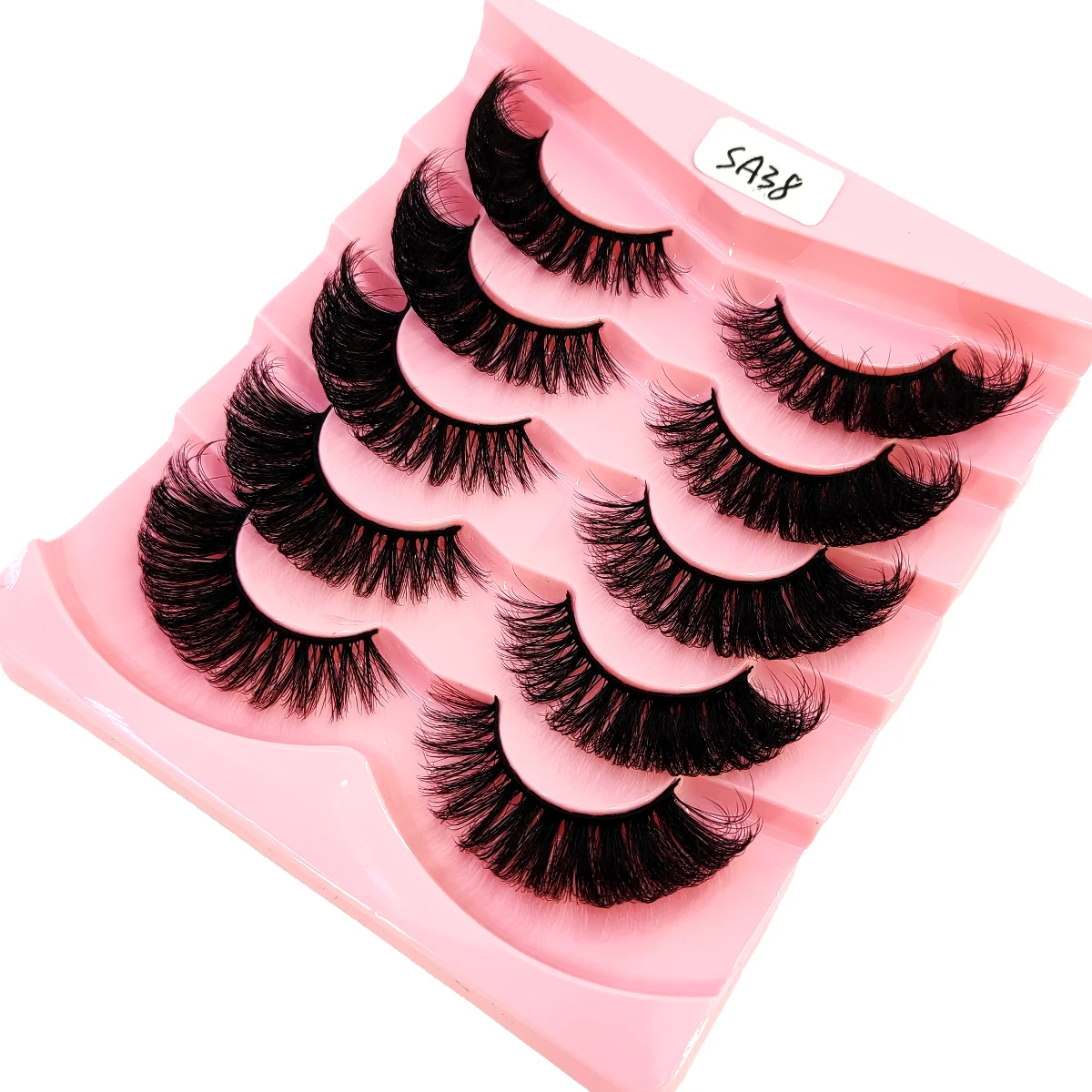 新しいミンクまつげ5ペア、インテリジェントな手作り、完全ナチュラル、短いつけまつげメイクアップ