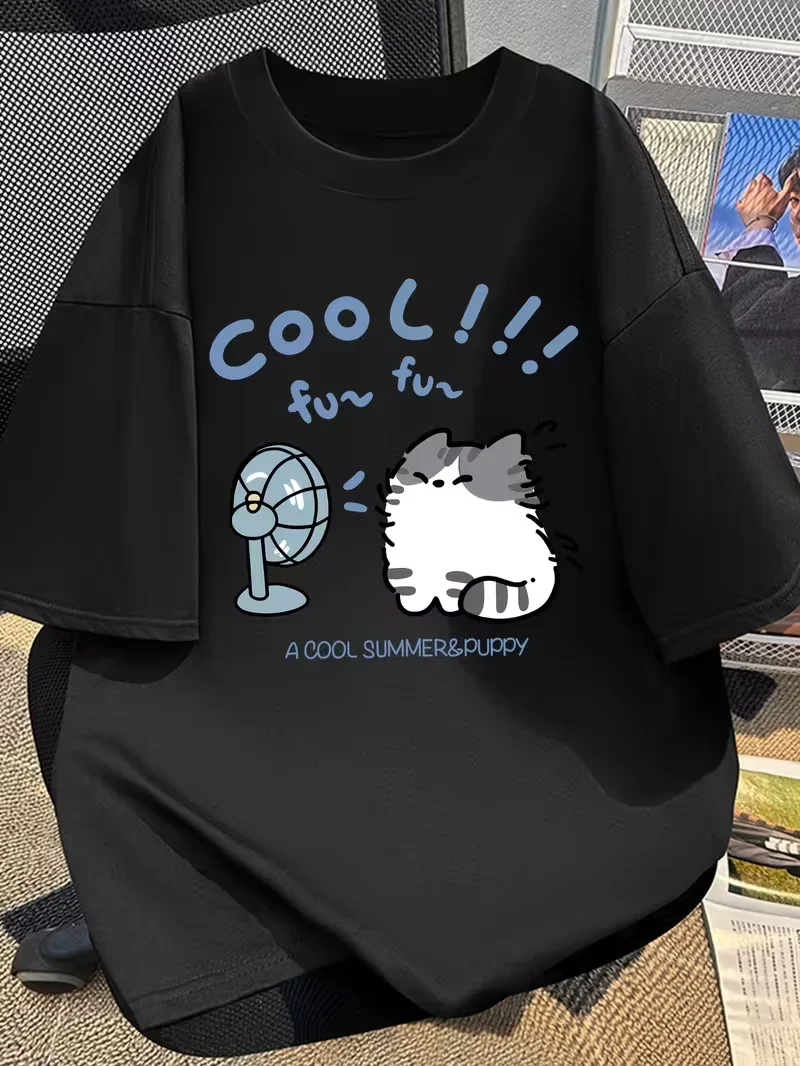 Stylish Unique Cool Cat Fans Short Sleeve T Shirt for Women Fashion Cartoon Print Breathable Slim Fit Casual Summer Tops