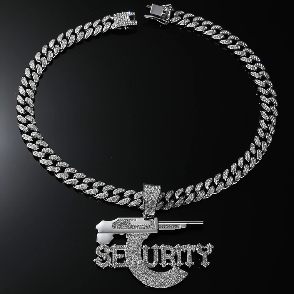 Hip Hop Sniper Gun Jewelry Letter SEURITY Pendant with 13mm Cuban Chain Men's and Women's Necklace Punk Hip Hop Accessories Gift view 5