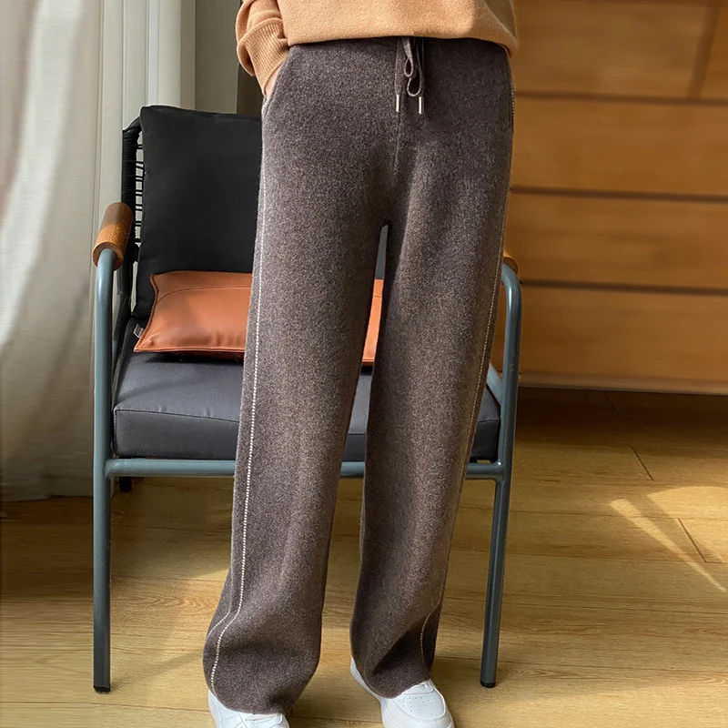 Autumn and Winter New Women\'s Wool Wide Leg Pants Simple and Fashionable Long Women\'s 100% Beautiful Nuo Wool Wide Leg Pants