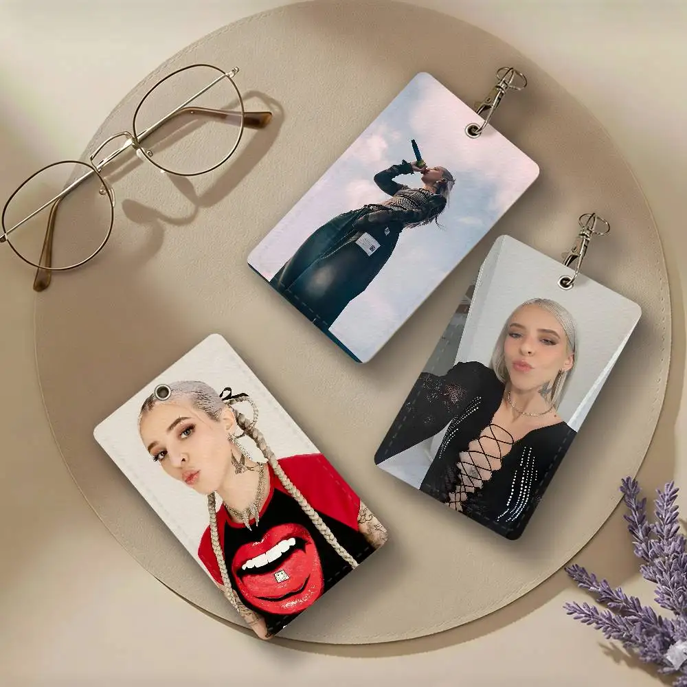 Singer Young Miko PU Leather Card Holders Anti-lost Student ID Protective Cover Cases Campus Access Cards Key Chain