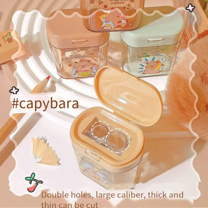 Sacapuntas de doble agujero de plástico (material de asentamiento), Mini sacapuntas colorido y bonito, sacapuntas de capibara Kawaii para estudiantes