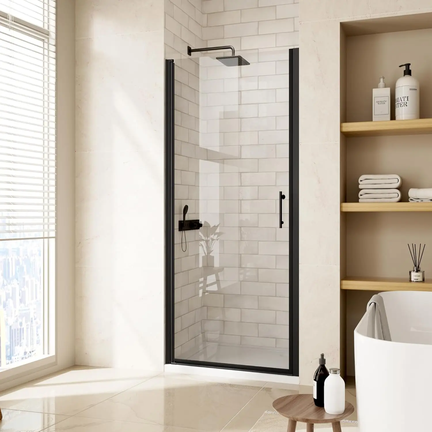 

Frameless Pivot Shower Door 24"-25.4" W x 72" H, Swing Shower Glass Doors with 1/4"(6mm) Clear SGCC Tempered Glass, Matte Black