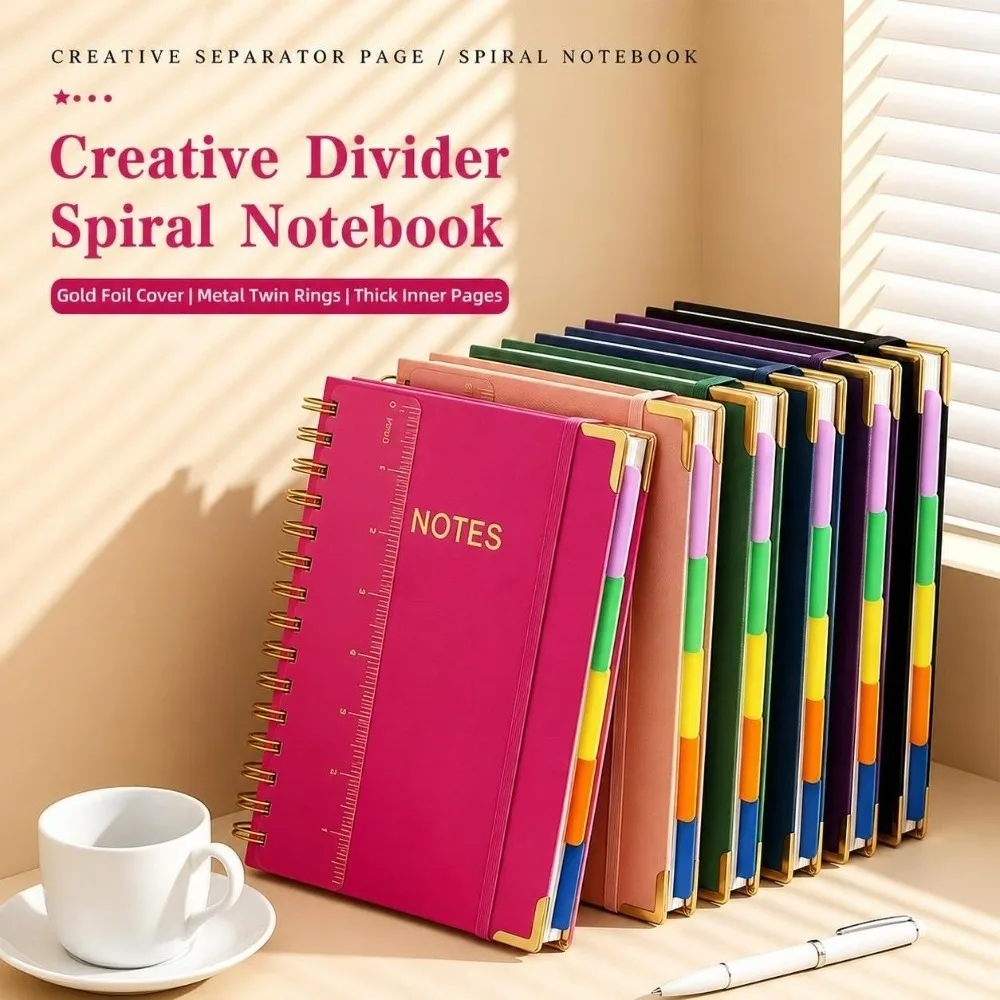 A5 Hardcover Spiral Notebook Removable Dividers 300 Pages Journal Notebook with Tabs Spiral Bound Notebook College Ruled