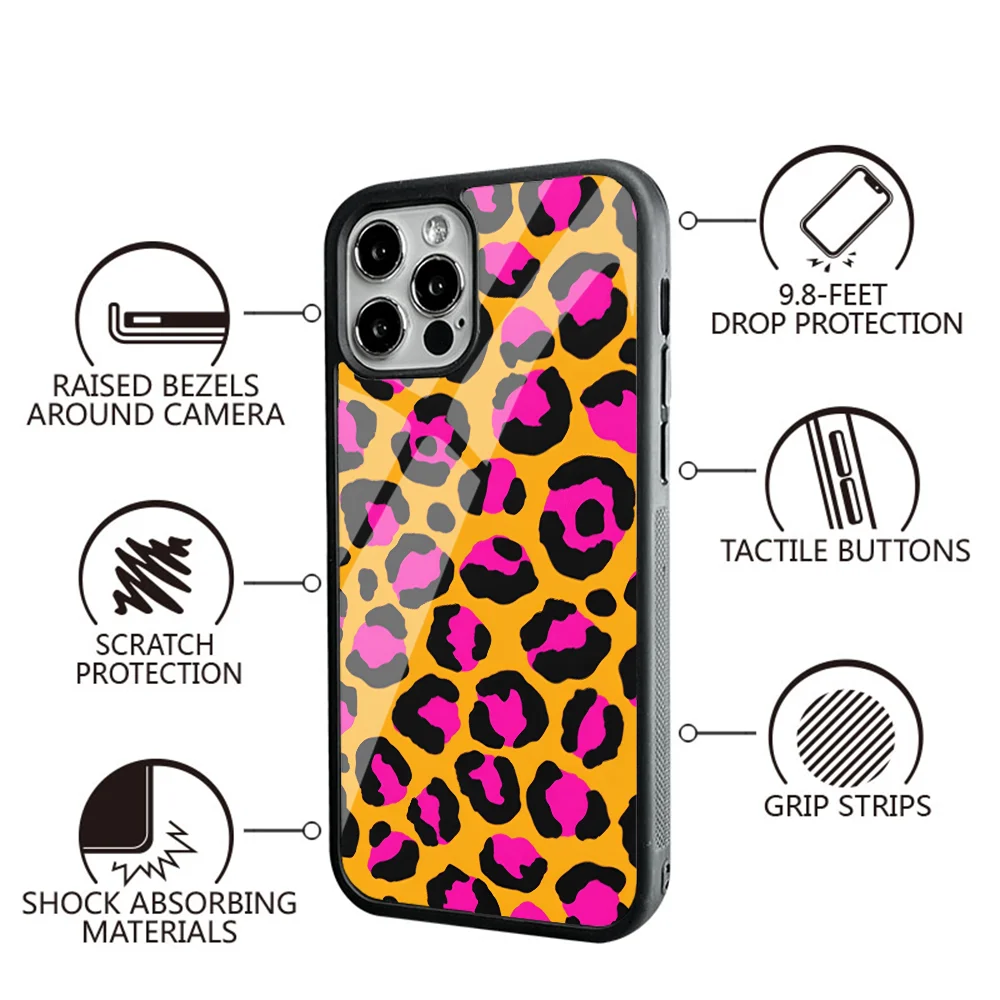 Neon Leopard Print Pink And Orange Phone Case For Samsung S10 S20 S21 S22 S24 S30 Plus ULTRA Mirror Acrylic Cover