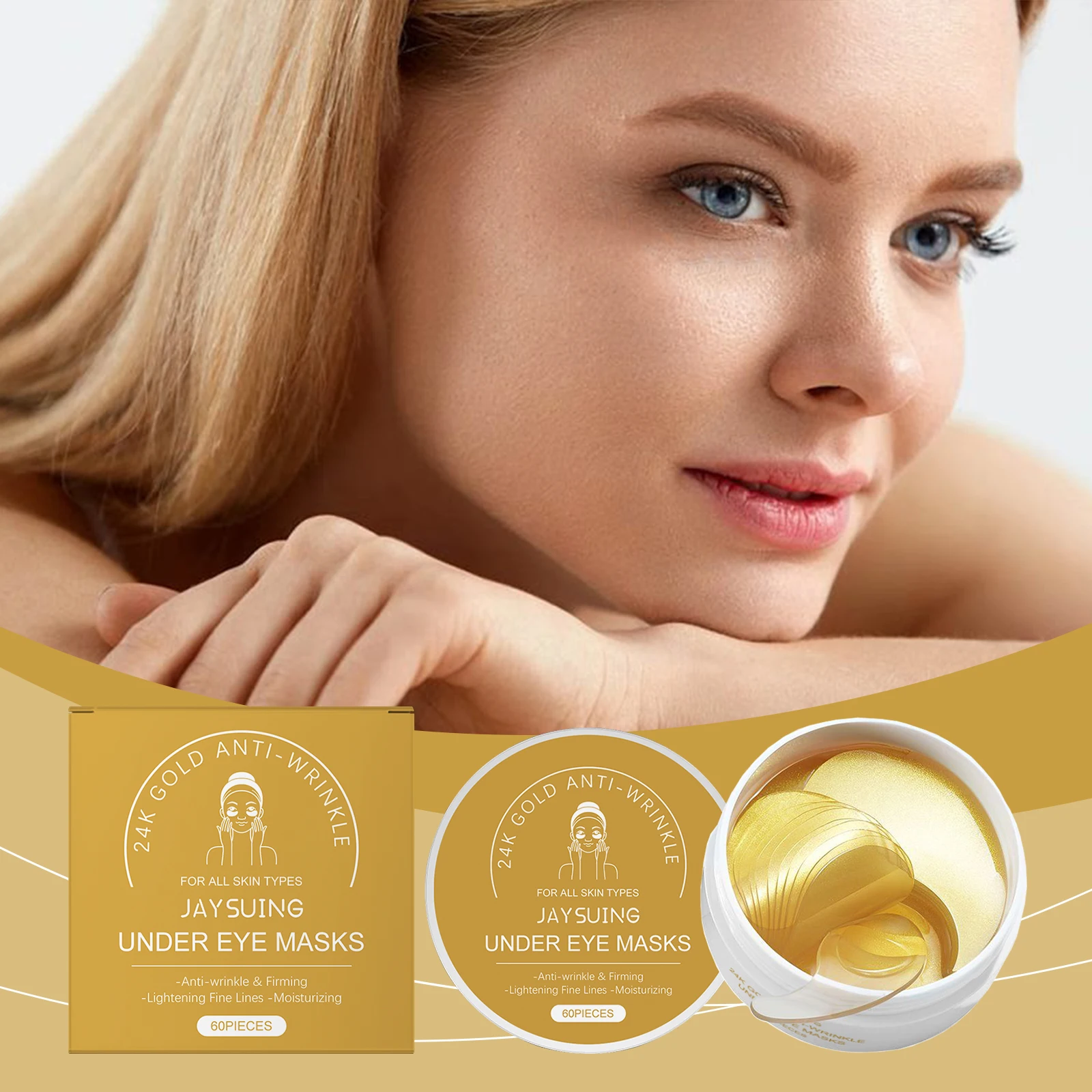 

24k Gold Under Eye Patches Anti-Aging Removing Dark Circles Puffiness Eye Bags Smoothing Wrinkles Moisturizing Collagen Eye Mask