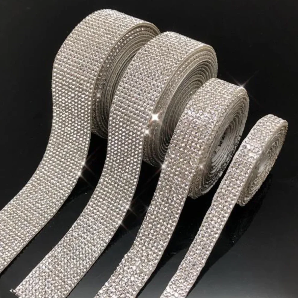 1 Yard Rhinestone Ribbons Self Adhesive Diamond Ribbon Crystal Roll Glitter Bling for DIY Art Crafts