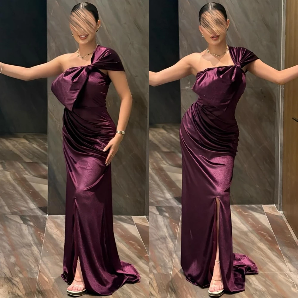 

Customized Exquisite Satin One Shoulder Evening Dress Delicate Bow Prom Dresses Luxury Sweep Train Special Occasion Gowns