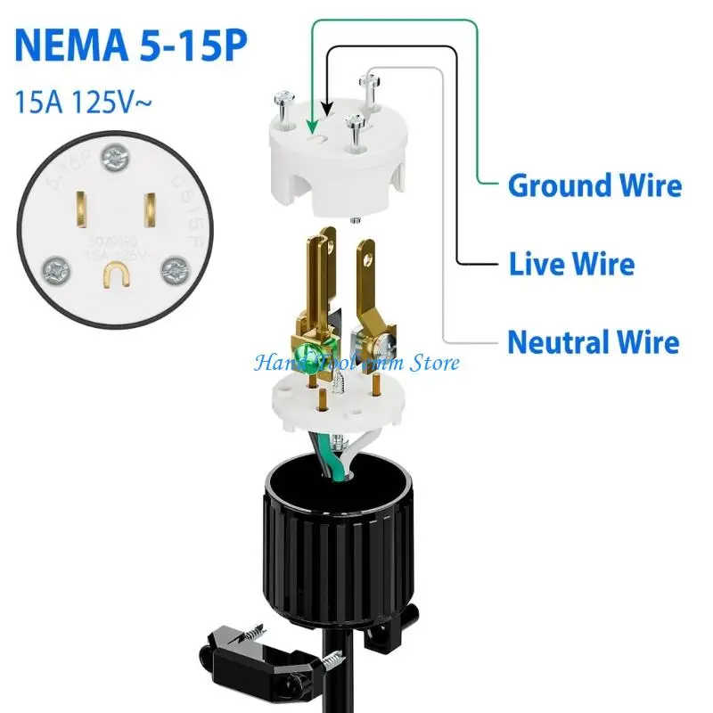 

H37F Industrial 2Pole Male Plug NEMA 5 15P Straight Blade 3 Wire 125V 15A