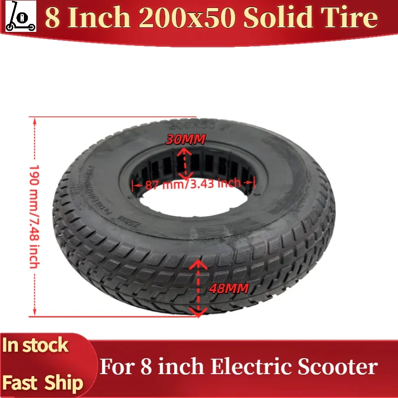 Pneu sólido 200x50 para scooter elétrica de 8 polegadas, design em favo de mel, borracha antiderrapante, acessórios para rodas dianteiras e traseiras