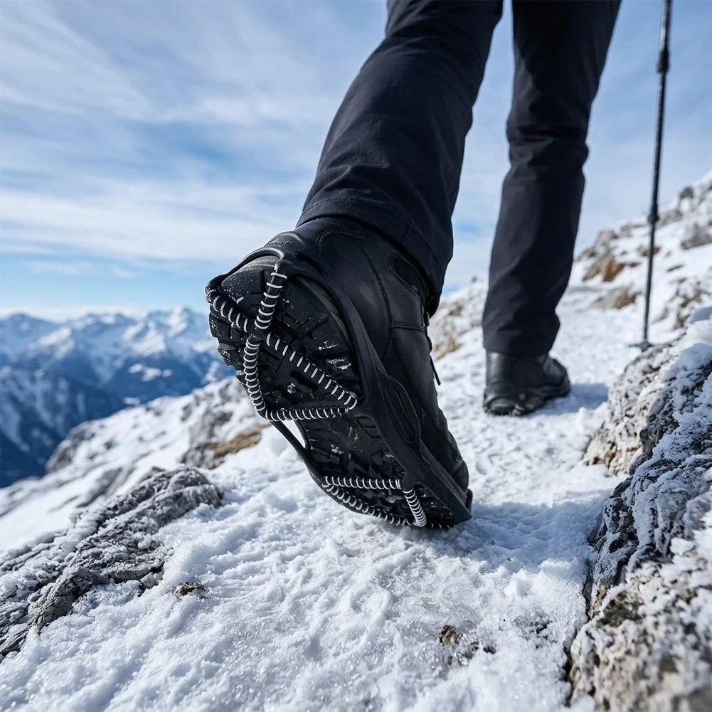 Silicone Shoe Covers with Reinforced Manganese Steel Spring Loops for Snow Ice Traction Outdoor Winter Activities Size 35-44