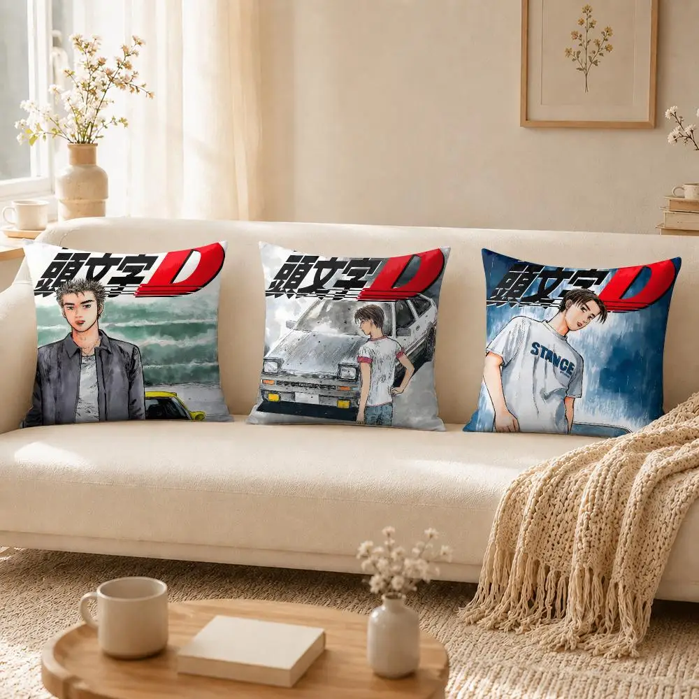 Anime I-Initial d Cushion Cover Soft Short Plush Pillow Cases Hidden Zipper Cutecore Sofa Bedroom Home Decor Gift