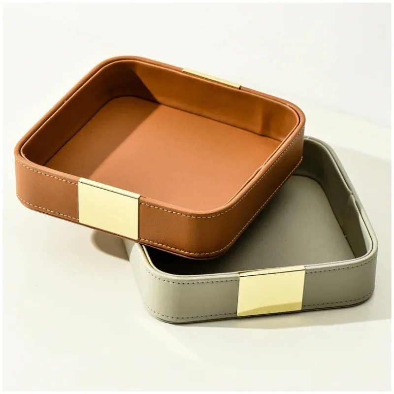 Light Luxury PU Leather Storage Portable Makeup Organizer Storage Jewelry Ring Dish Entrance Key Holder Sundry Tray Jewellry