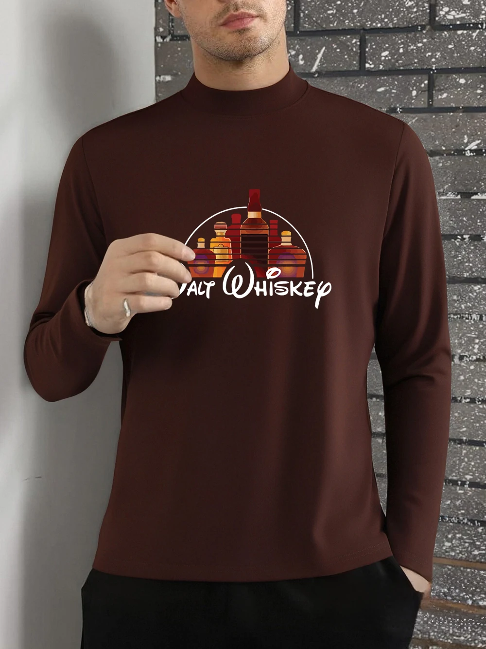 เสื้อยืดพิมพ์ลายมอลต์วิสกี้ตลกๆ สำหรับผู้ชาย เสื้อผ้าฤดูหนาว ผ้าฟลีซ คอเต่าครึ่งตัว ทรงเข้ารูป อุ่นสบาย เสื้อซับใน เสื้อผ้าพื้นฐาน