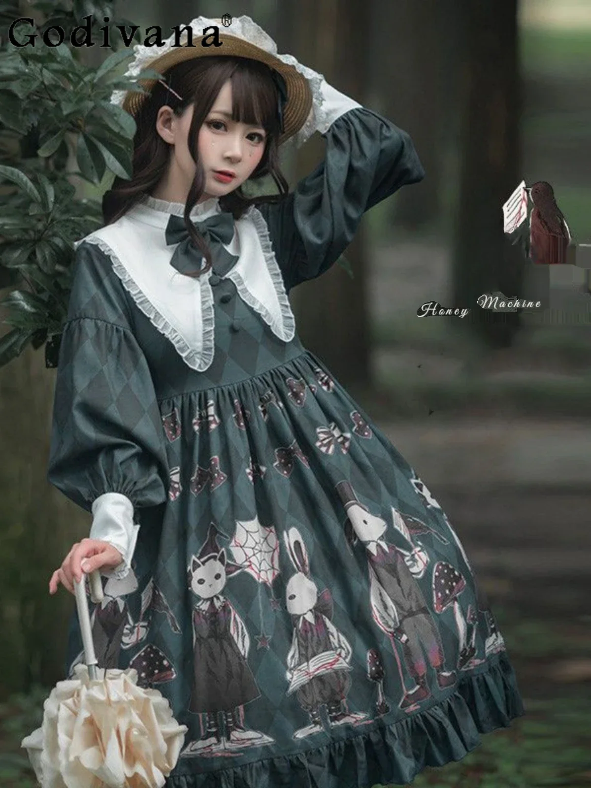 Gothic Lolita Dress OP Women Autumn Dark Gorgeous Vintage Simple Lolita Alice Rabbit Tea Party Daily Dress Fairy Tale Dresses