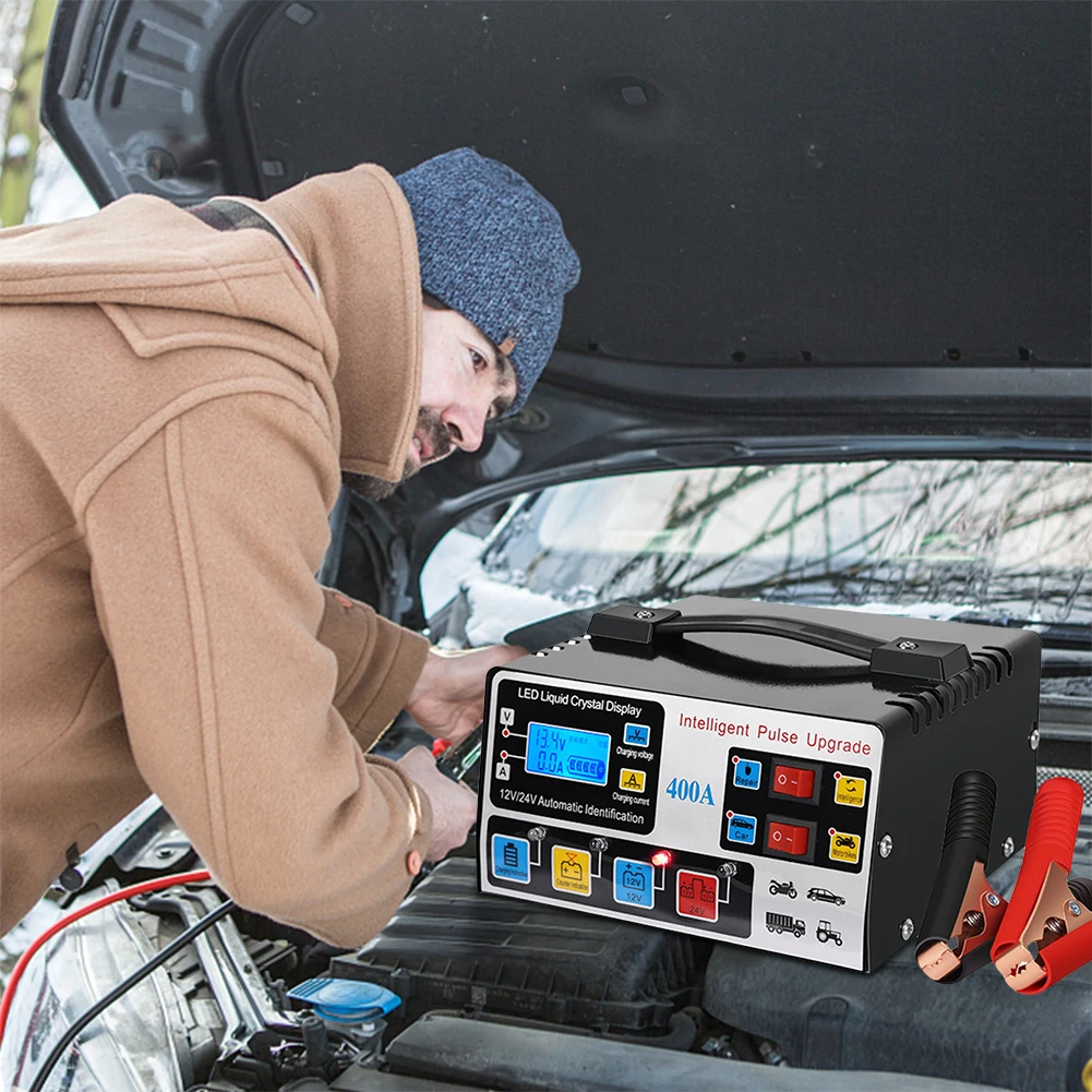 400A Heavy Duty Smart Battery Charger LCD Display Car Battery Charger Battery High Power Fast Charger Self-Stop Battery Charger